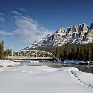 Castle Mountain & Bow River in Winter, Banff National Park, Alberta, Canada