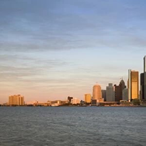 City Skyline along Detroit River, Detroit, Michigan, USA