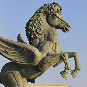 Colombia, Bolivar, Cartagena De Indias, Plaza de la Paz, Los Pegasos statue