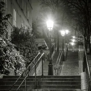 Dark stairs at night, Montmartre, Paris, Ile-de-France, France