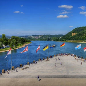 Deutsches Eck with river Mosel and river Rhine, Koblenz, Rhineland-Palatinate, Germany
