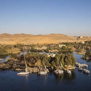 Egypt, Upper Egypt, Aswan, View of The River Nile, The Mausoleum of Aga Khan Khnum