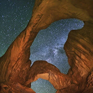 Erosion landscape and star sky at Double Arch - USA, Utah, Grand, Arches National Park