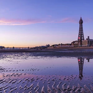 Europe, England, Lancashire, Blackpool, Blackpool Tower and Beach