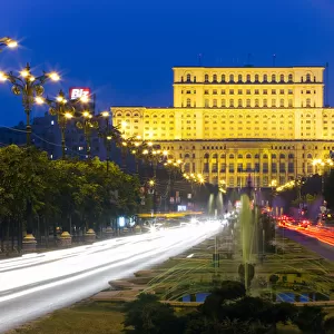 Europe, Romania, Bucharest, Piata Unirii, Unirii Street looking towards the Palace