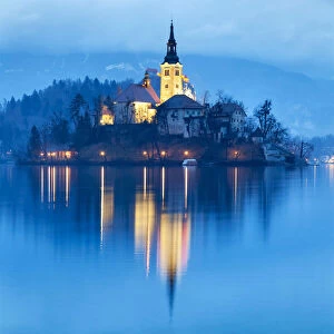 Europe, Slovenia, Upper Carniola. Iconic landscape of the lake of Bled with the Assumption