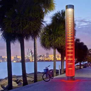Florida, South Pointe Park, Miami Beach, Stainless Steel Light Towers, Walkway