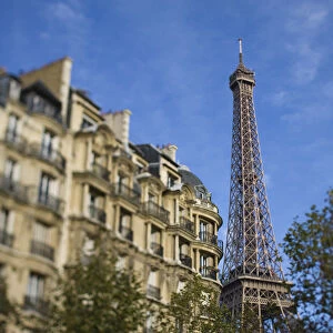 France, Paris, Eiffel Tower and Avenue de Suffren buildings