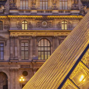 France, Paris, The Louvre, Pyramid at dusk