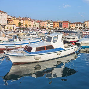 Harbour and marina in old town of Rovinj, Rovigno, Istria, Croatia