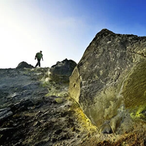 Hikers on the Gran craters runs through Solfatare, Vulcano Island, Aeolian, or Aeolian