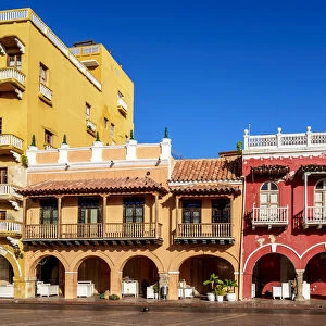 Houses with Balconies, Plaza de Los Coches, Old Town, Cartagena, Bolivar Department