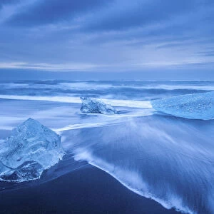 Icebergs at Diamond beach near Jokulsarlon glacier lagoon, South Iceland, Iceland