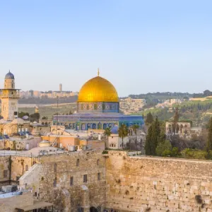 Israel, Jerusalem, Old City, Temple Mount, Dome of the Rock and The Western Wall