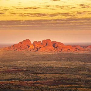 Kata Tjuta at sunrise, Aerial View, Red Center. Northern Territory, Australia