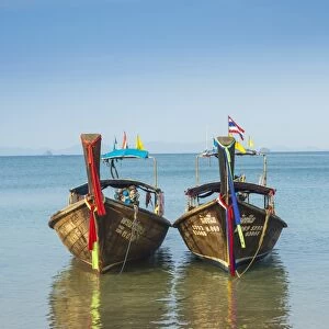 Longtail boats on West Railay beach, Railay Peninsula, Krabi Province, Thailand
