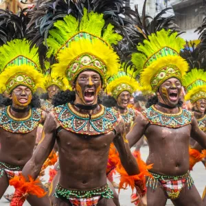 Men in traditional dress at Dinagyang Festival, Iloilo City, Western Visayas, Philippines