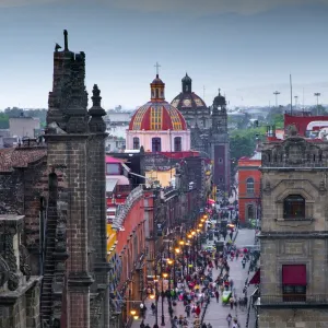 Mexico, Mexico City, Emiliano Zapata Street, Pedestrian Way, Dusk, Centro Historico