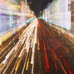 Neon lights and traffic light trails, Taichung, Taiwan