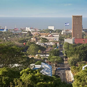 Nicaragua, Managua, View of City and Lake Managua from Park historico National Lomoa