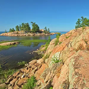 Precambrian Shield rock on the Chikanishing Trail along Georgian Bay (Lake Huron) Killarney Provincial Park, Ontario, Canada
