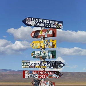 Road signs in the "Salinas Grandes"salt flat, Jujuy, Argentina