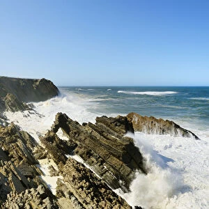 The rocky coast of Sao Pedro de Moel. Marinha Grande, Leiria. Portugal