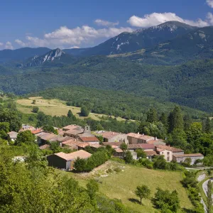 Roquefixade looking towards Montsegur, Ariege, Midi-Pyrenees, France