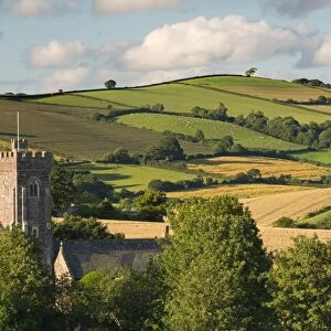 Rural Church surrounded by rolling countryside, Shobrooke, Devon, England. Summer (July)