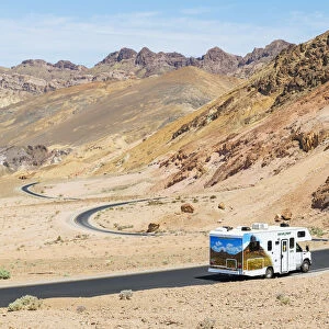 RV on the Painted desert road, Death Valley National park, California, USA