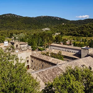The Santuari de Lluc, Lluc Monastery, elevated view, Serra de Tramuntana