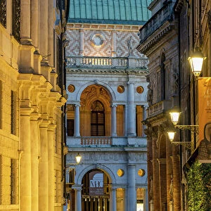 Scenic street in the old town with Basilica Palladiana, Vicenza, Veneto, Italy