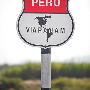 A signboard on the Pan-American Highway, Ica, Peru