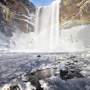 Skogafoss waterfall with rainbow, Skogar, Sudurland, Iceland