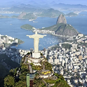South America, Brazil, Rio de Janeiro state, Rio de Janeiro city, Aerial view of Corcovado