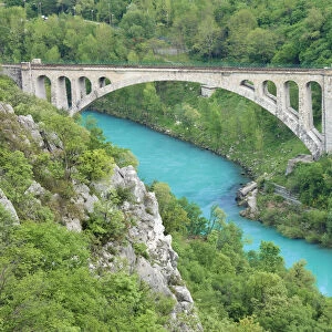 Stone railway bridge over the River Soca near Solkan, Slovenia