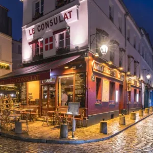 Streets of Montmartre at night, Paris, France