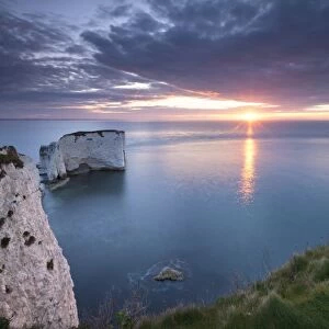 Sunrise over Old Harry Rocks, Jurassic Coast, Dorset, England. Spring