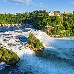 Switzerland, Schaffhausen, Canton Zurich, Rhine river, waterfall, Laufen castle