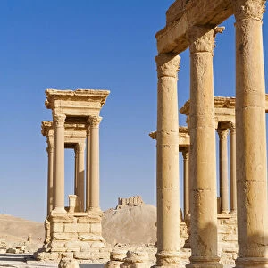 Syria, Homs Governate, Palmyra. The Tetrapylon