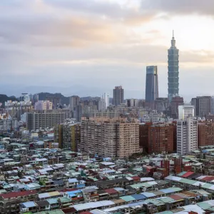 Taiwan, Taipei, City skyline and Taipei 101 building