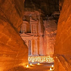 Treasury Lit By Candles At Night, Petra, Jordan, Middle East