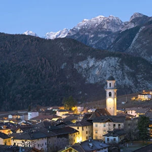 Tuenno city at night Europe, Italy, Trentino Alto Adige, Non valley, Trento district
