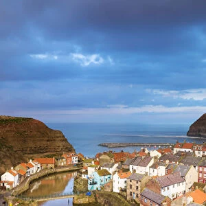 United Kingdom, England, North Yorkshire, Staithes. The sleepy harbour in the evening