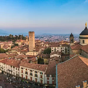 View of Bergamo from above during sunset. Bergamo (Upper town), Lombardy, Italy