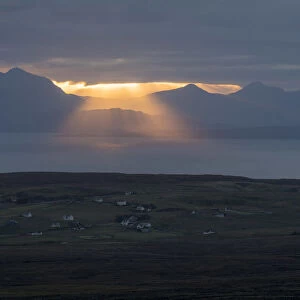View of Digg village from Quiraing road at sunrise, Isle of Skye, Highland Region