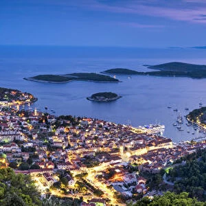 View over Hvar at Twilight, Dalmatia, Croatia, Balkans, Europe