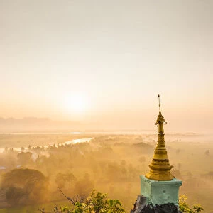 View from Kaw Gon Pagoda at dawn, Hpa-an, Kayin State. Myanmar, Asia