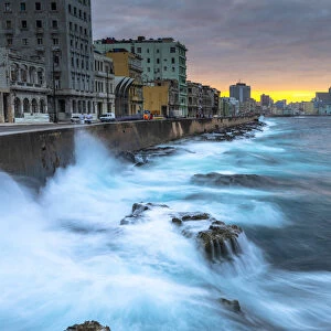 The view along the Malecon at sunset, Cuba, Havana