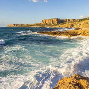 Waves on the rocks of Macari gulf, Trapani province, Sicily, Italy